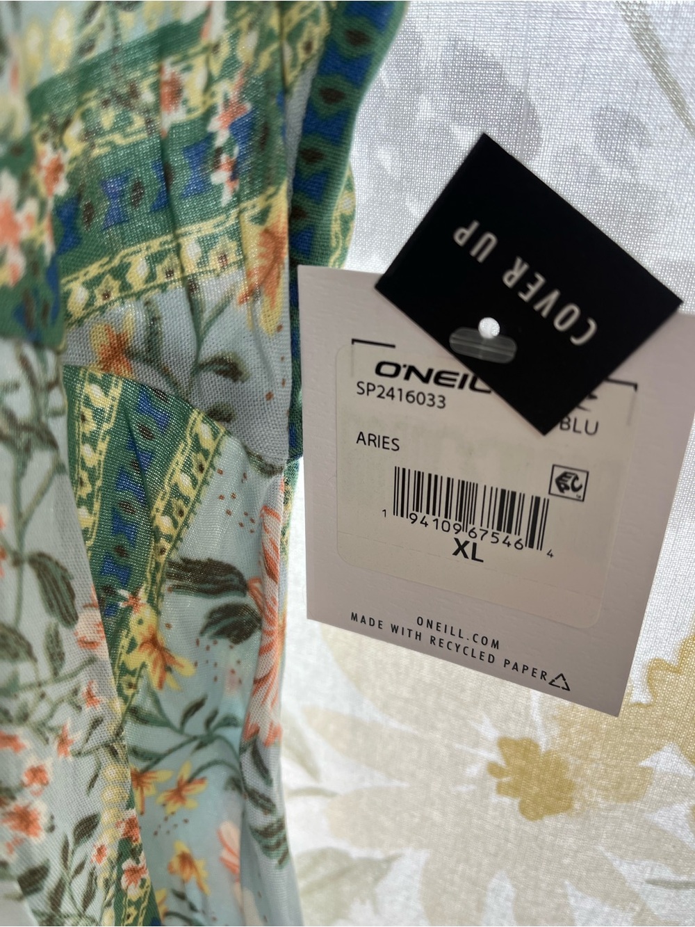 O'Neill Blue and Green Floral Maxi Dress with Spaghetti Straps - Picture 3 of 3
